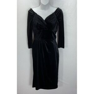 NEW Vixen Micheline Pitt Starlet Wiggle‎ Dress Black off the shoulder Velvet S